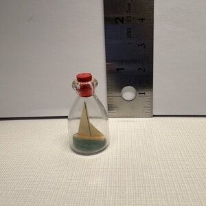Vtg Miniature Ship In A Bottle 1 1/4” Mini Novelty Sailboat Nautical Decor Boat